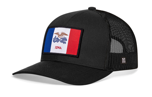 Iowa Flag Trucker Hat  |  Black Iowa Flag Snapback Haka Hat