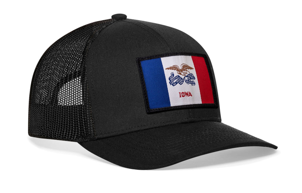 Iowa Flag Trucker Hat  |  Black Iowa Flag Snapback Haka Hat