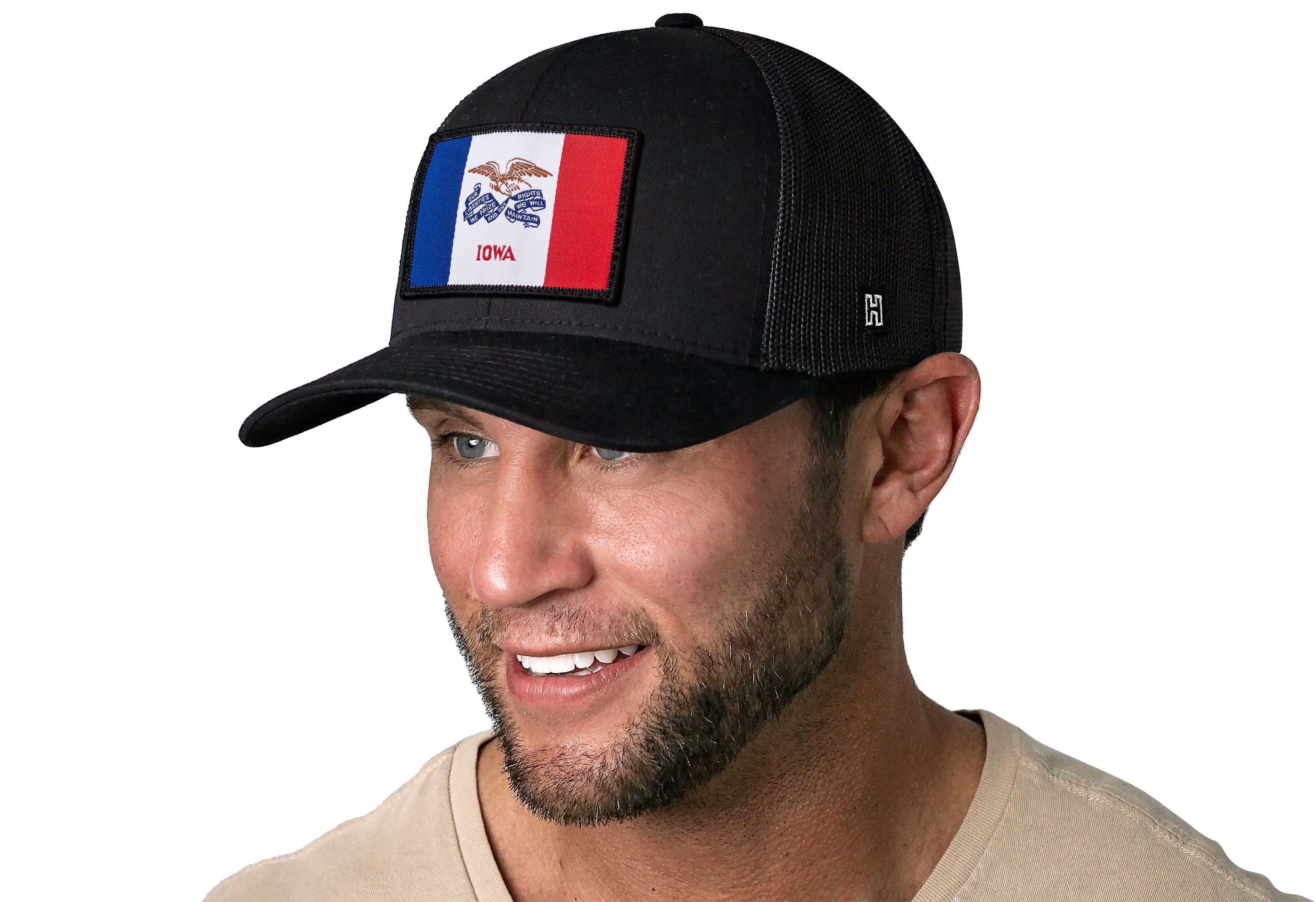 Iowa Flag Trucker Hat  |  Black Iowa Flag Snapback Haka Hat