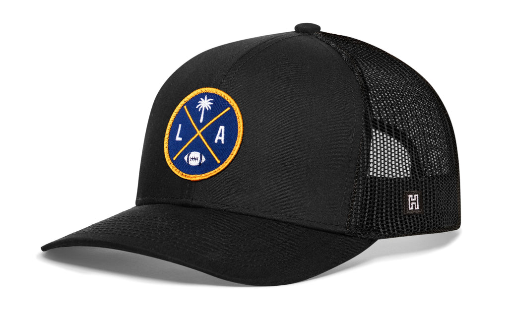 Los Angeles Trucker Hat — Black LA X Football Snapback Haka Hat