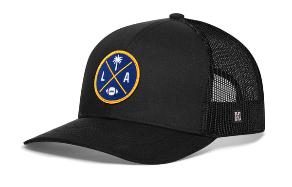 Los Angeles Trucker Hat — Black LA X Football Snapback Haka Hat