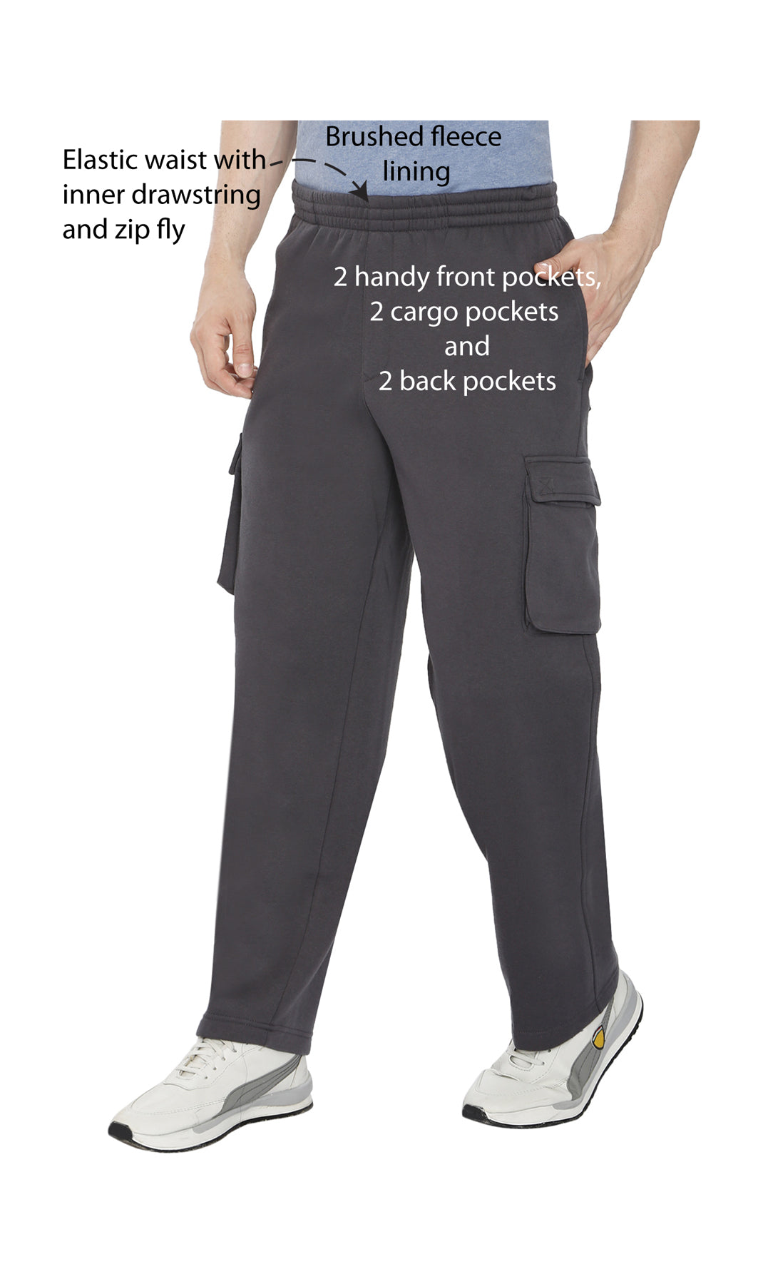 Men's Brushed Fleece Cargo Pants — Pull-On with Inner Drawstring TURTLE BAY APPAREL