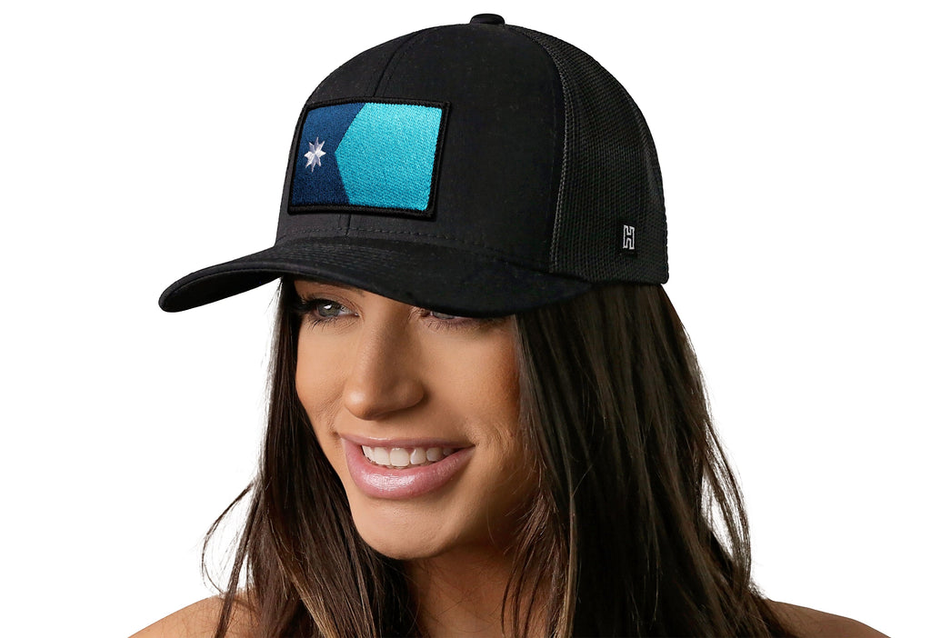 Minnesota Flag Trucker Hat  |  Black Minnesota Flag Snapback Haka Hat