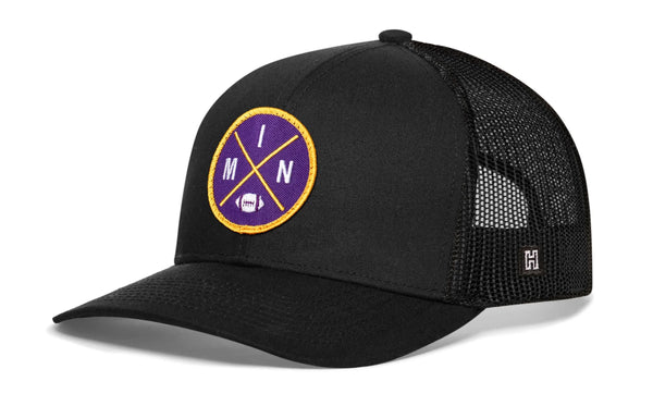 Minnesota Trucker Hat  |  Black MIN X Football Snapback Haka Hat