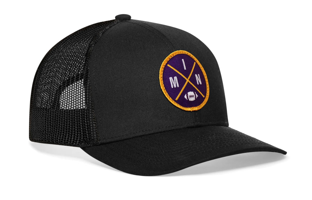 Minnesota Trucker Hat  |  Black MIN X Football Snapback Haka Hat