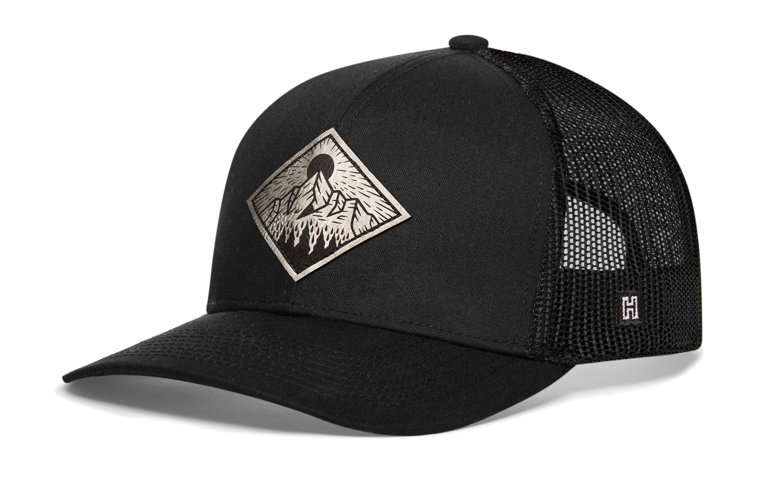 Diamond Mountain and Trees Trucker Hat  |  Black Outdoors Snapback Haka Hat