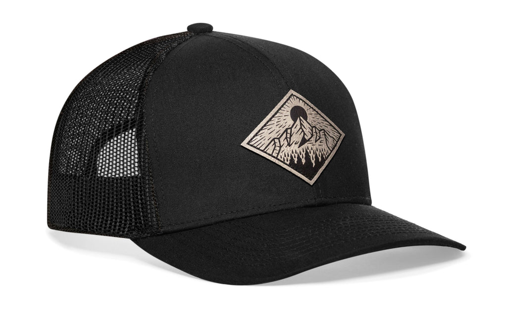 Diamond Mountain and Trees Trucker Hat  |  Black Outdoors Snapback Haka Hat