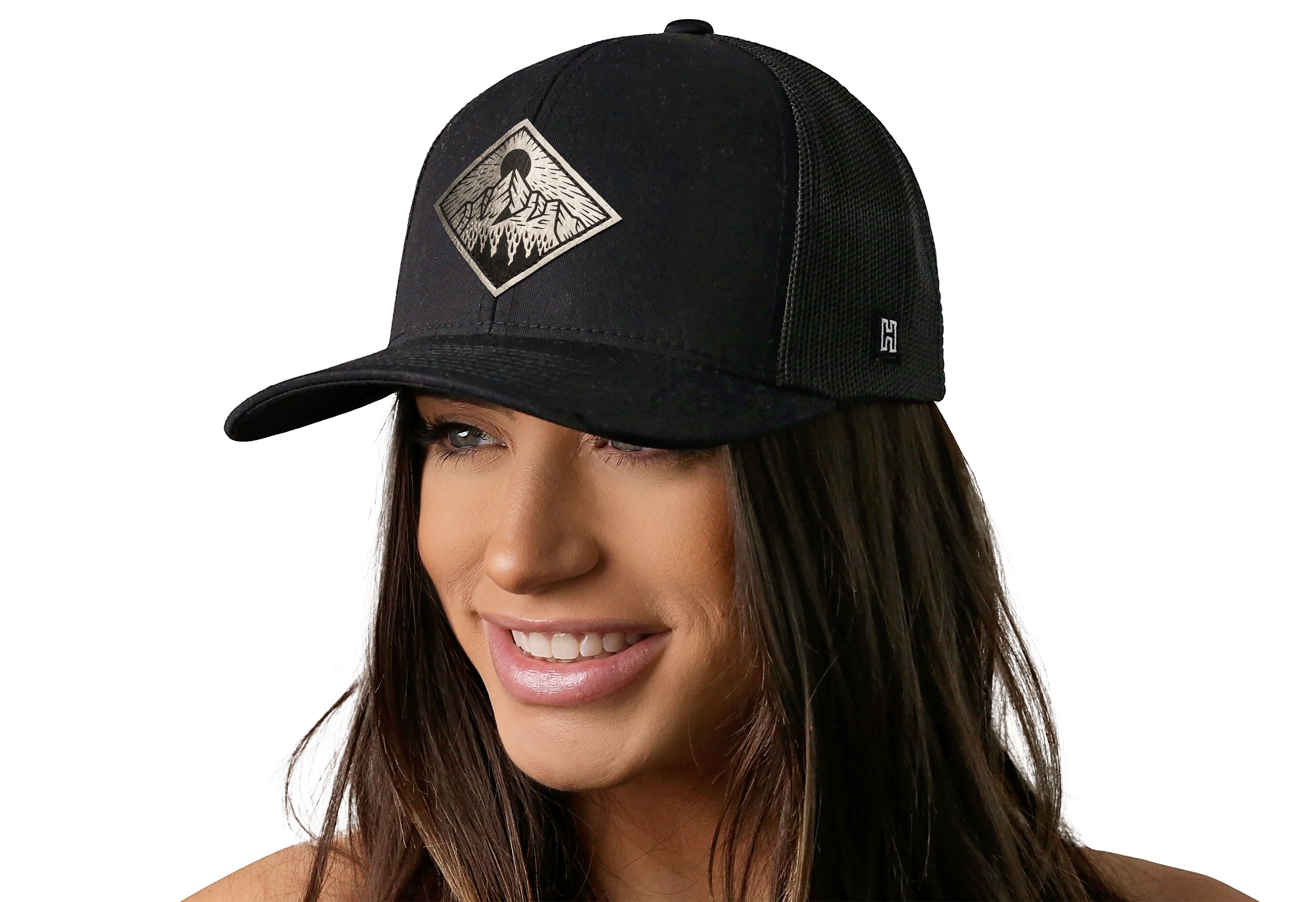 Diamond Mountain and Trees Trucker Hat  |  Black Outdoors Snapback Haka Hat