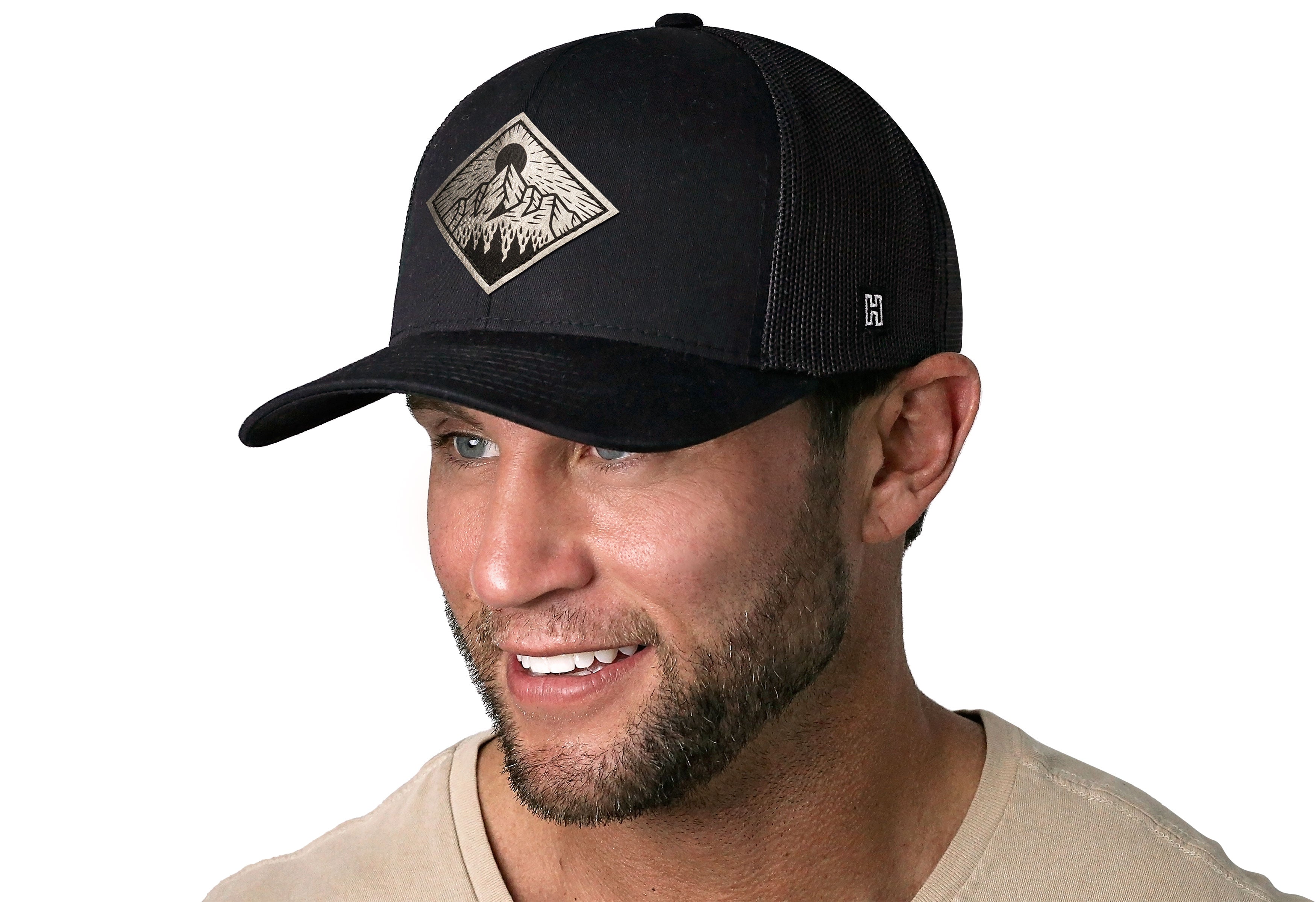 Diamond Mountain and Trees Trucker Hat  |  Black Outdoors Snapback Haka Hat