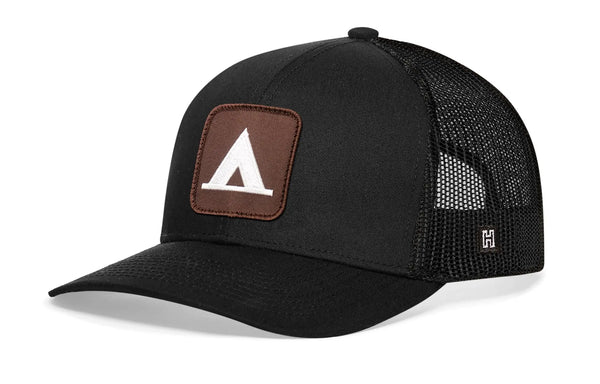 Tent Trucker Hat  |  Black Campground Trail Signs Snapback Haka Hat