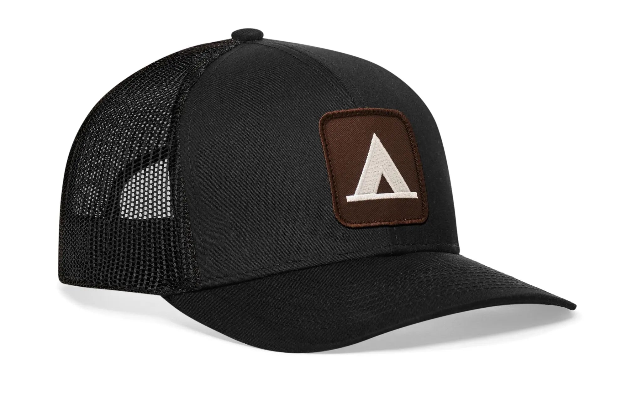 Tent Trucker Hat  |  Black Campground Trail Signs Snapback Haka Hat