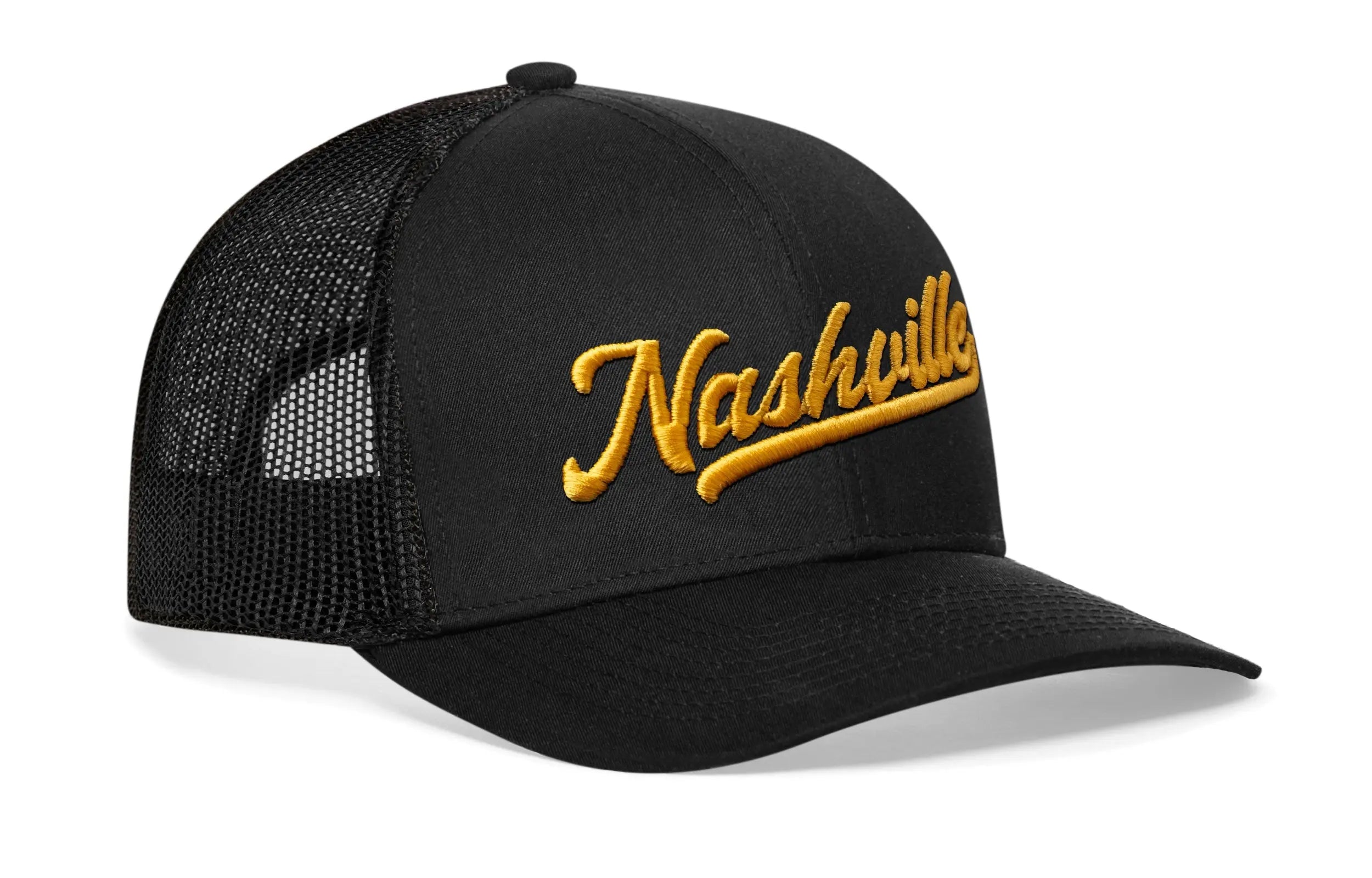 Nashville Gold Script Trucker Hat  |  Black Tennessee Snapback Haka Hat