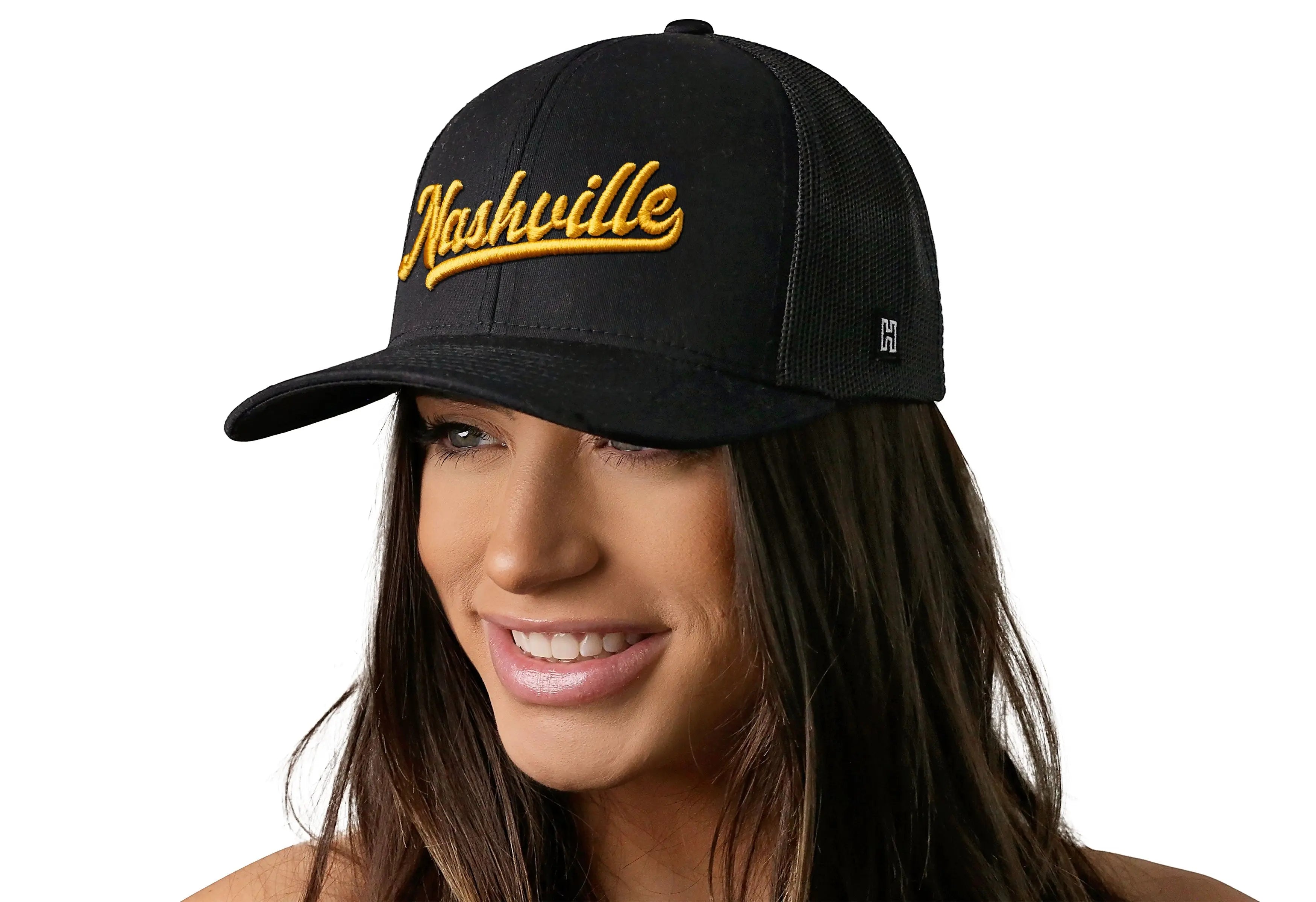 Nashville Gold Script Trucker Hat  |  Black Tennessee Snapback Haka Hat