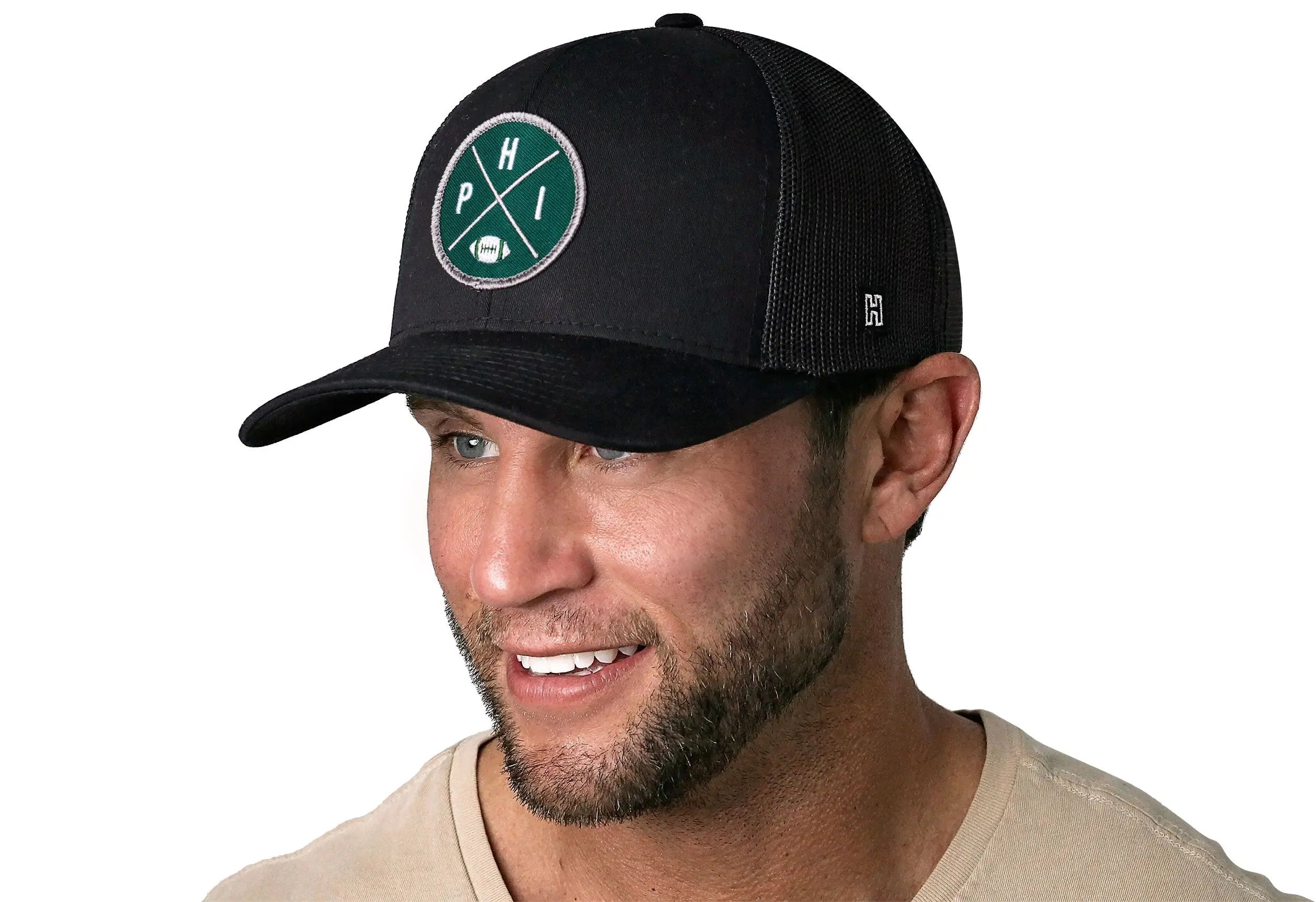 Philadelphia Trucker Hat  |  Black PHI X Football Snapback Haka Hat