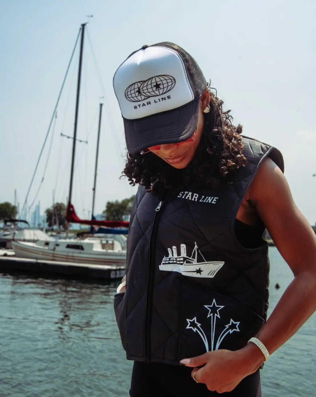 Global Stars Black Trucker Hat Star Line by Chance The Rapper