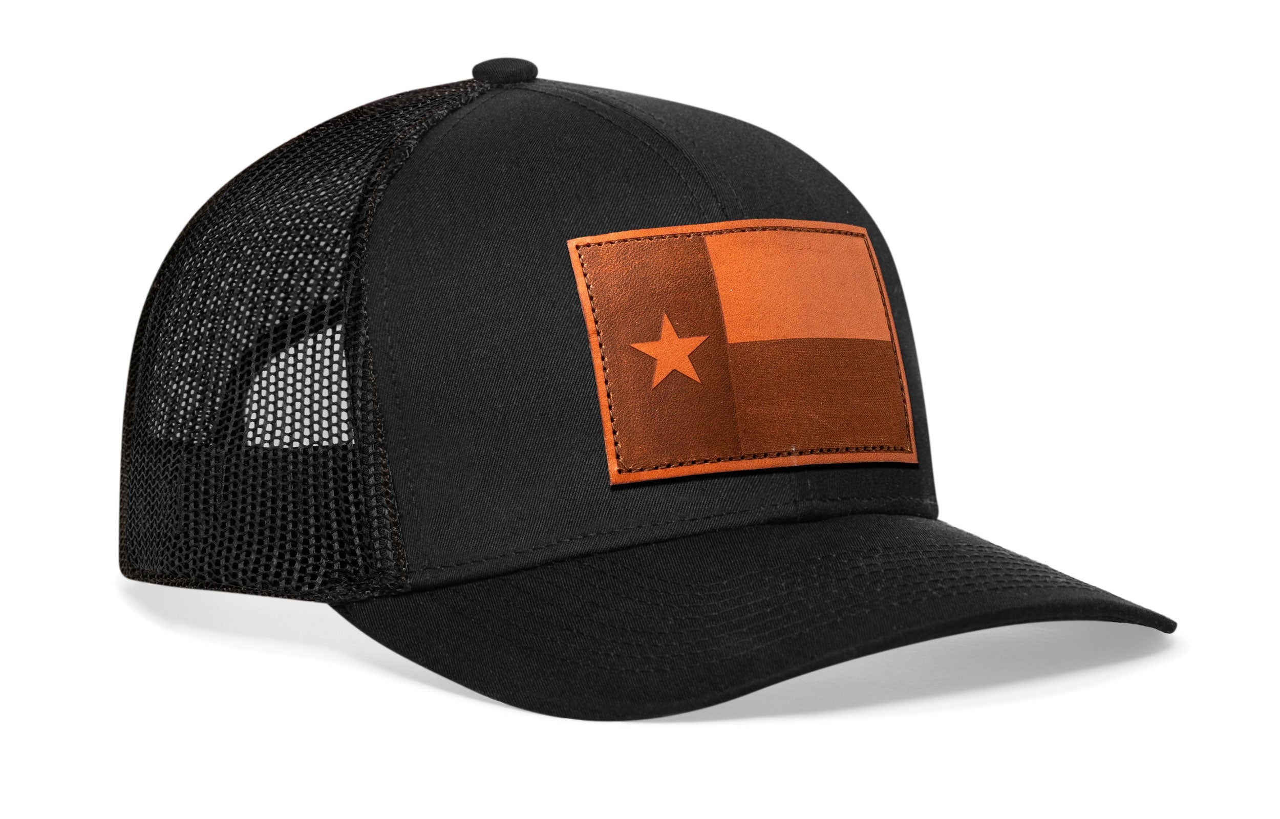 Texas Flag Trucker Hat Leather  |  Black Texas Flag Snapback Haka Hat