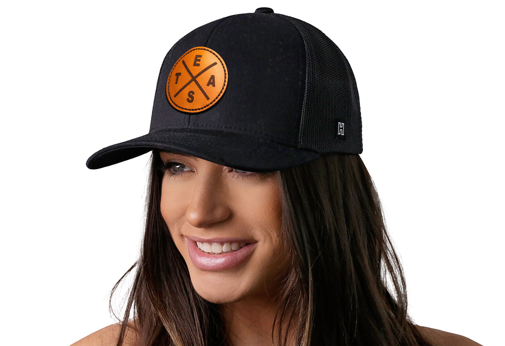 Texas Leather Trucker Hat — Black Te(x)as X Snapback Haka Hat