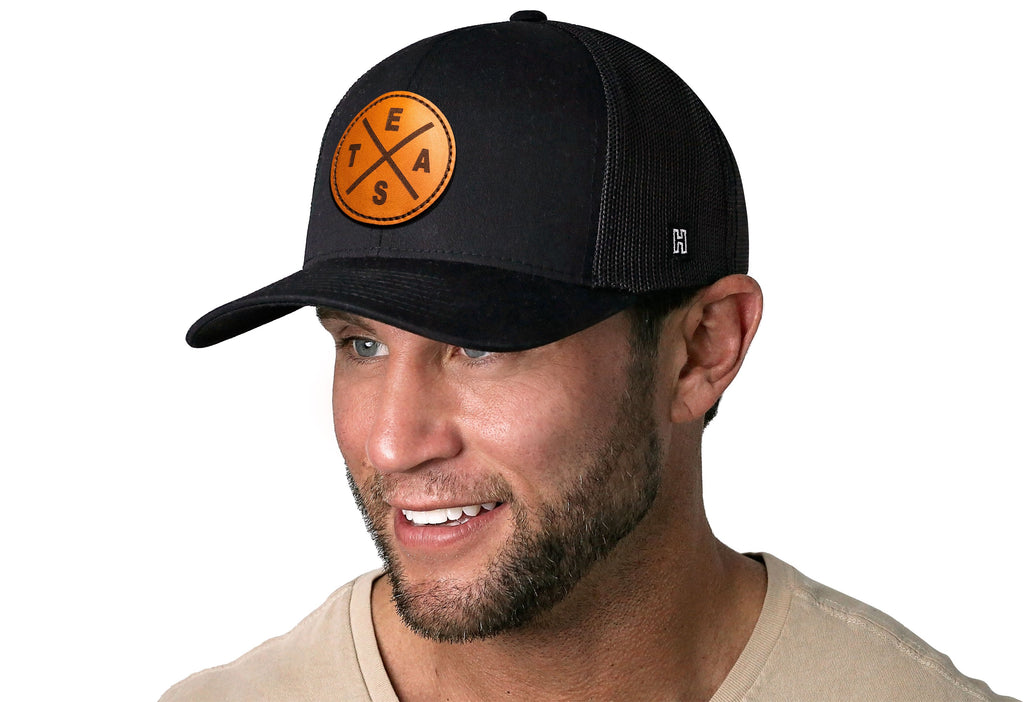 Texas Leather Trucker Hat — Black Te(x)as X Snapback Haka Hat