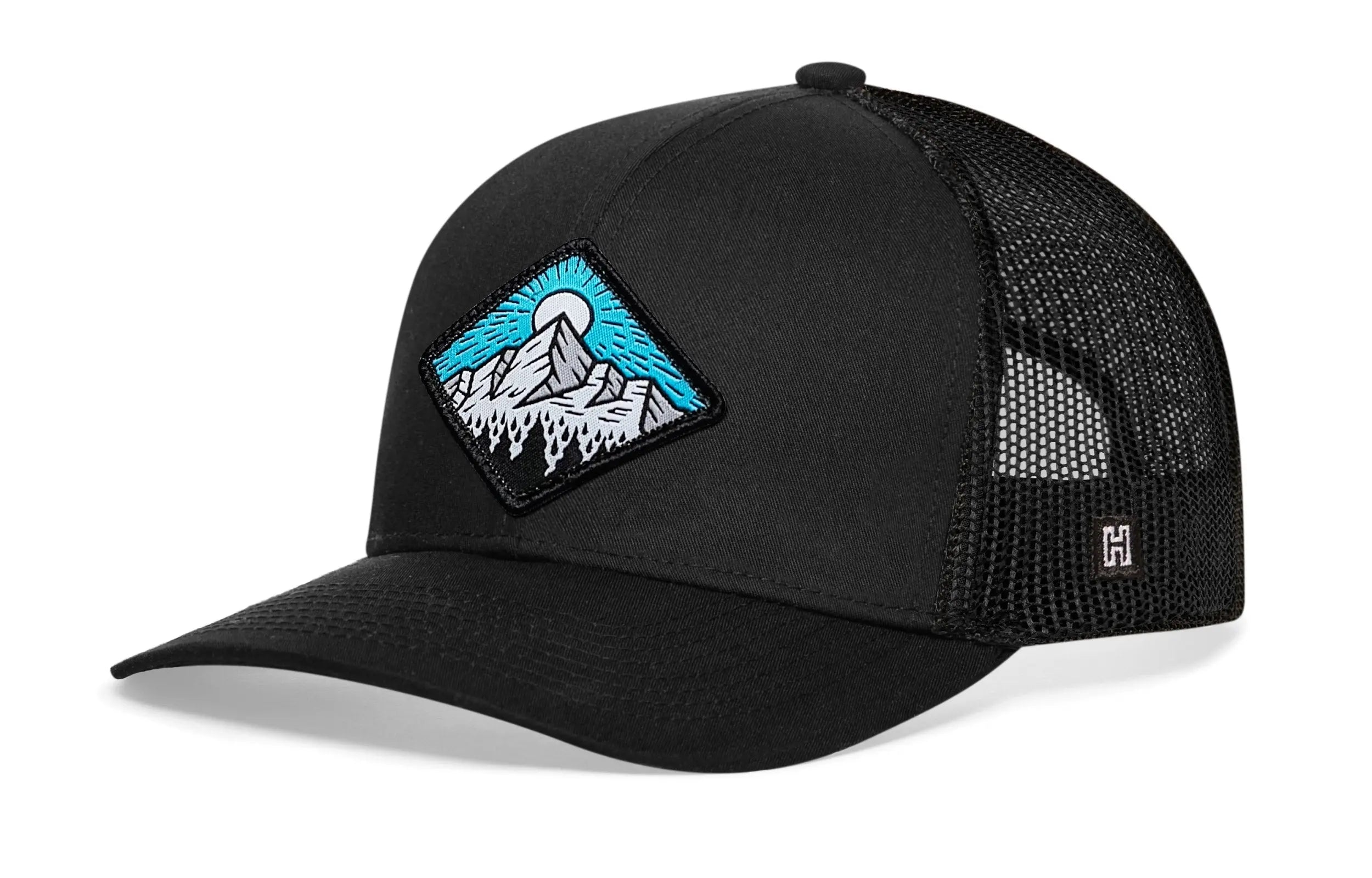 Diamond Mountain and Trees Trucker Hat  |  Black Outdoors Snapback Haka Hat