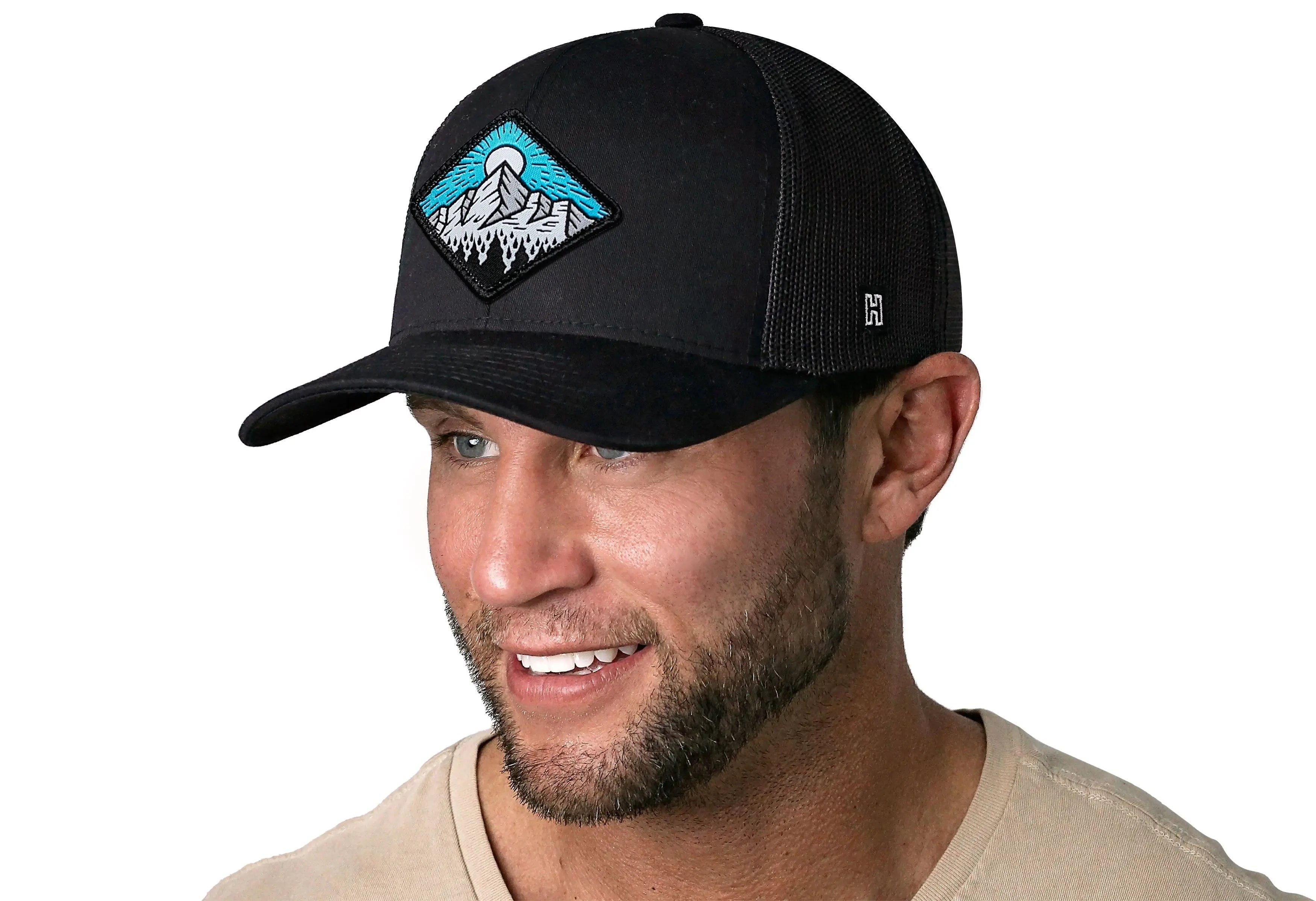 Diamond Mountain and Trees Trucker Hat  |  Black Outdoors Snapback Haka Hat