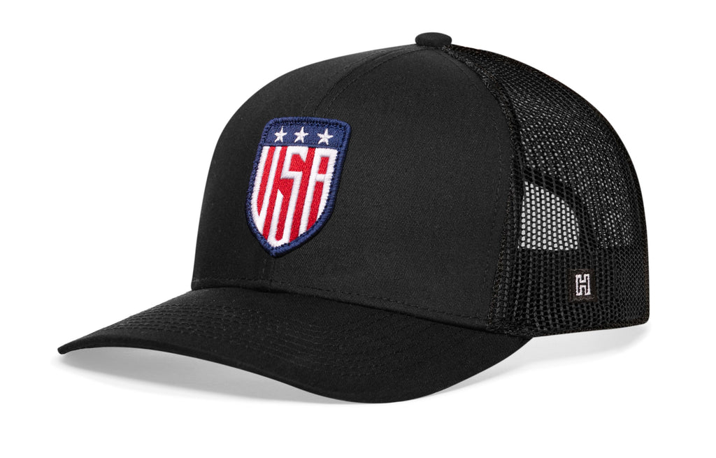 USA Shield Trucker Hat  |  Black America Snapback Haka Hat
