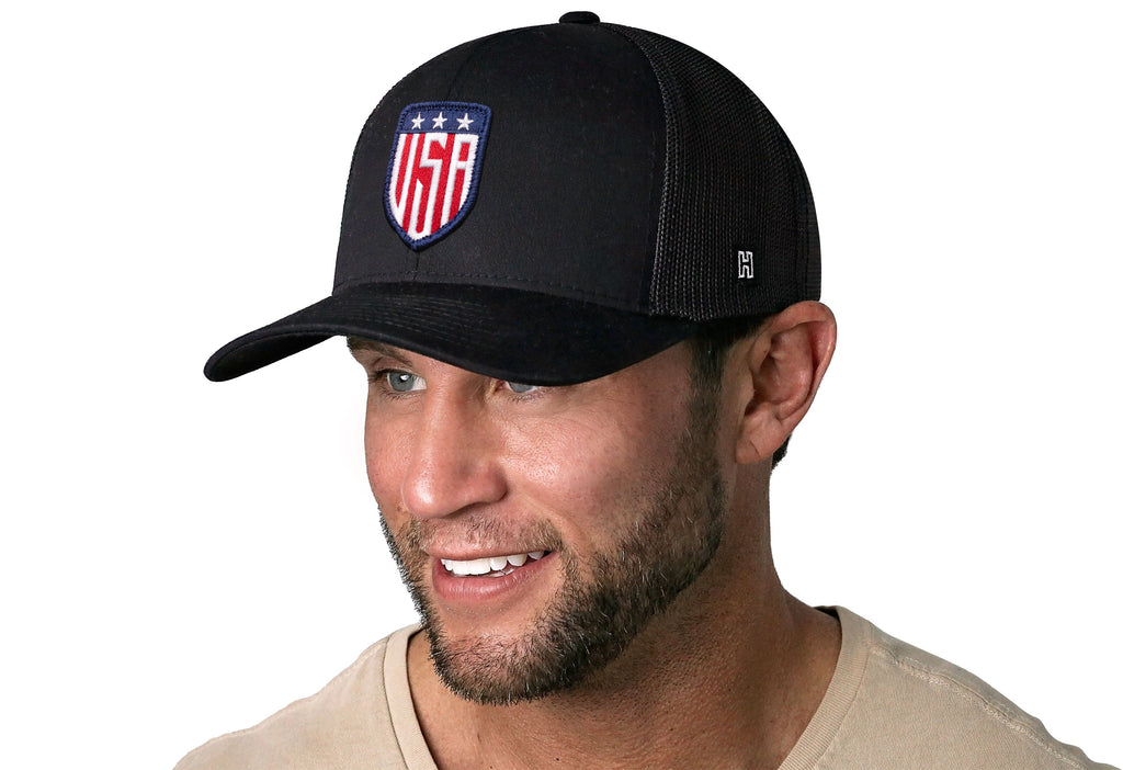 USA Shield Trucker Hat  |  Black America Snapback Haka Hat