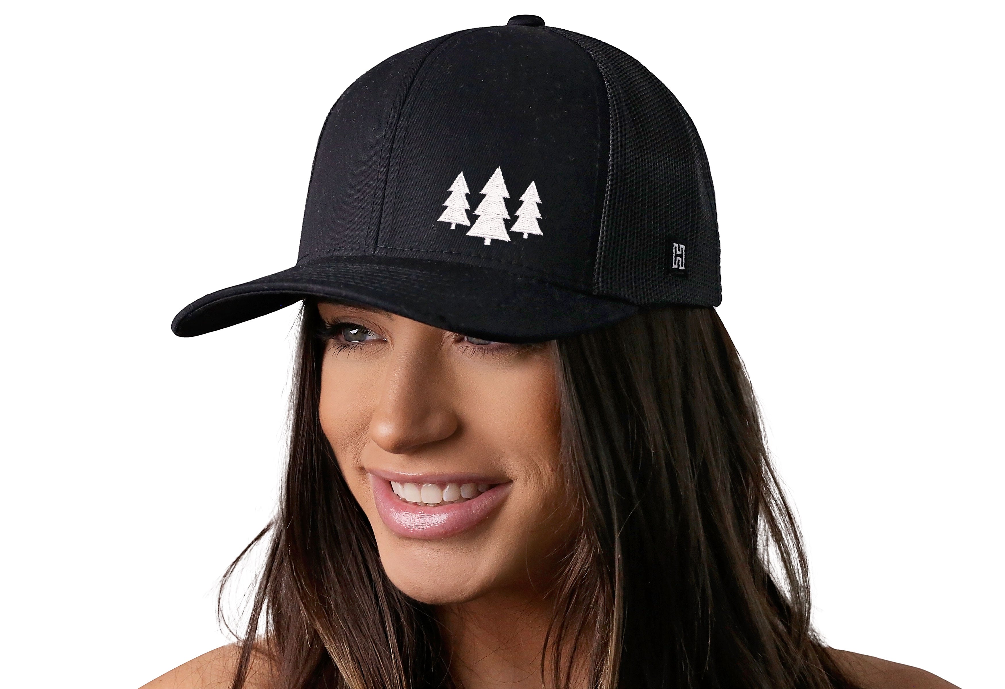 Three Pine Trees Trucker Hat  |  Black Outdoors Snapback Haka Hat