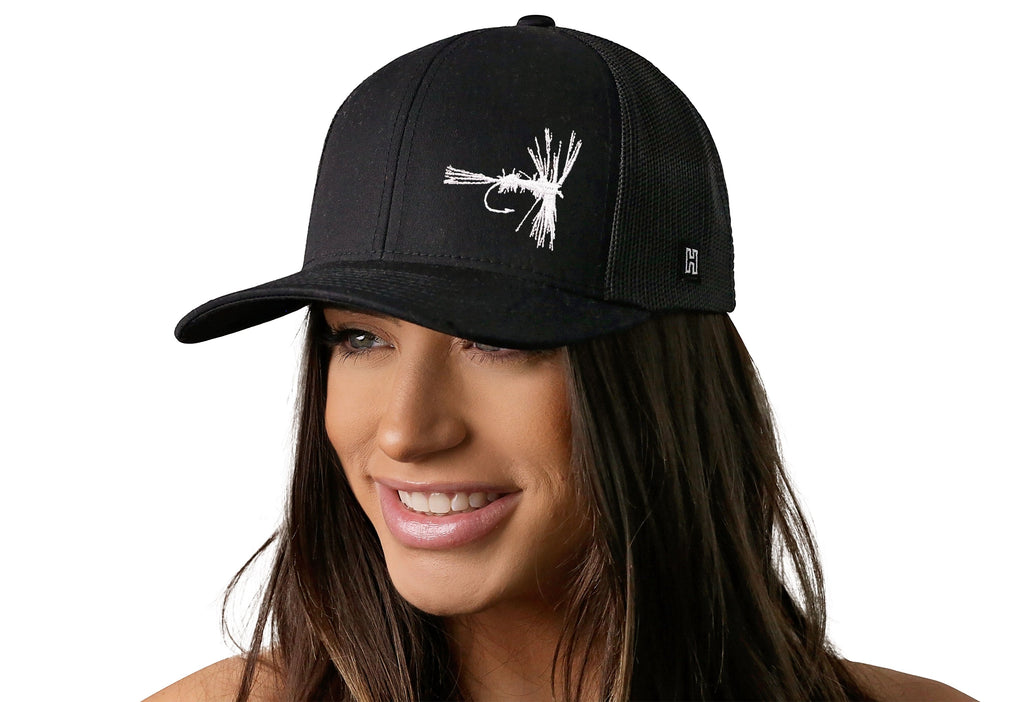 Fly Fishing Trucker Hat  |  Black Fly Fishing Snapback Haka Hat