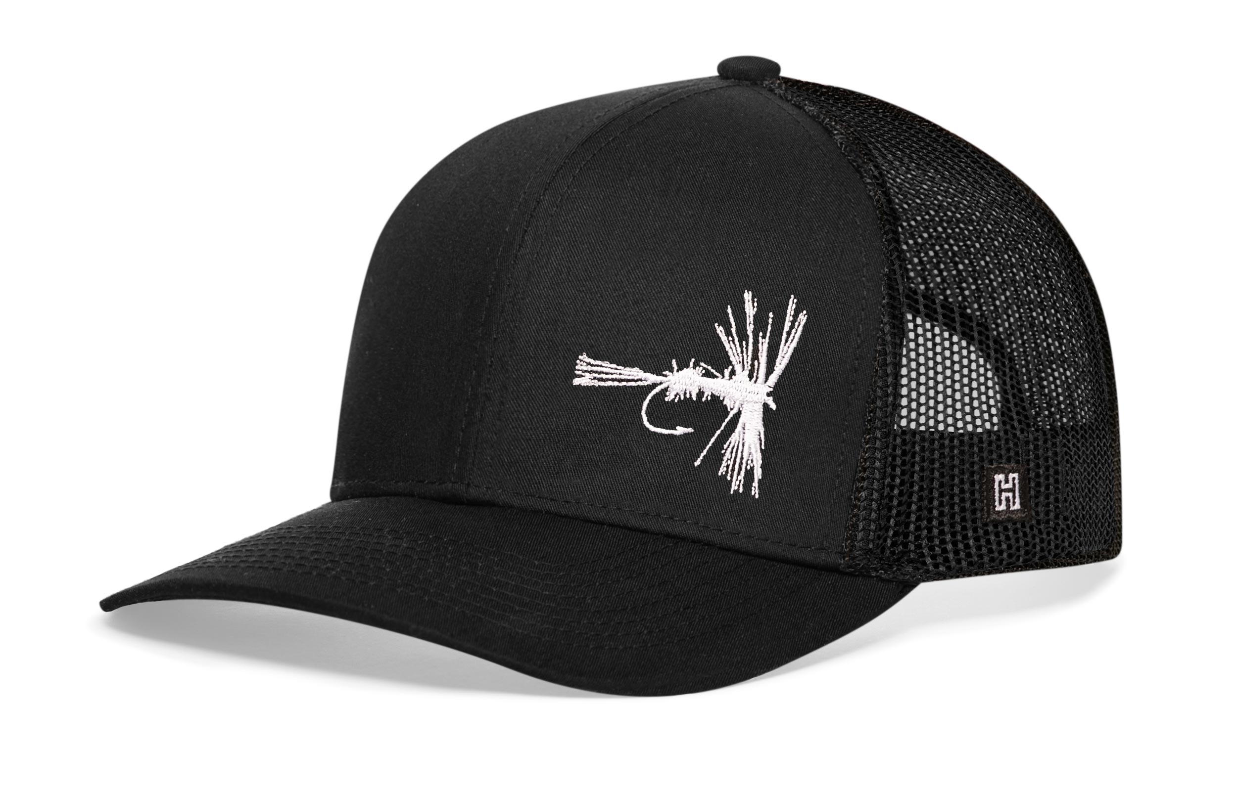 Fly Fishing Trucker Hat  |  Black Fly Fishing Snapback Haka Hat