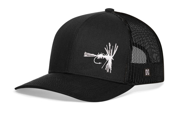 Fly Fishing Trucker Hat  |  Black Fly Fishing Snapback Haka Hat