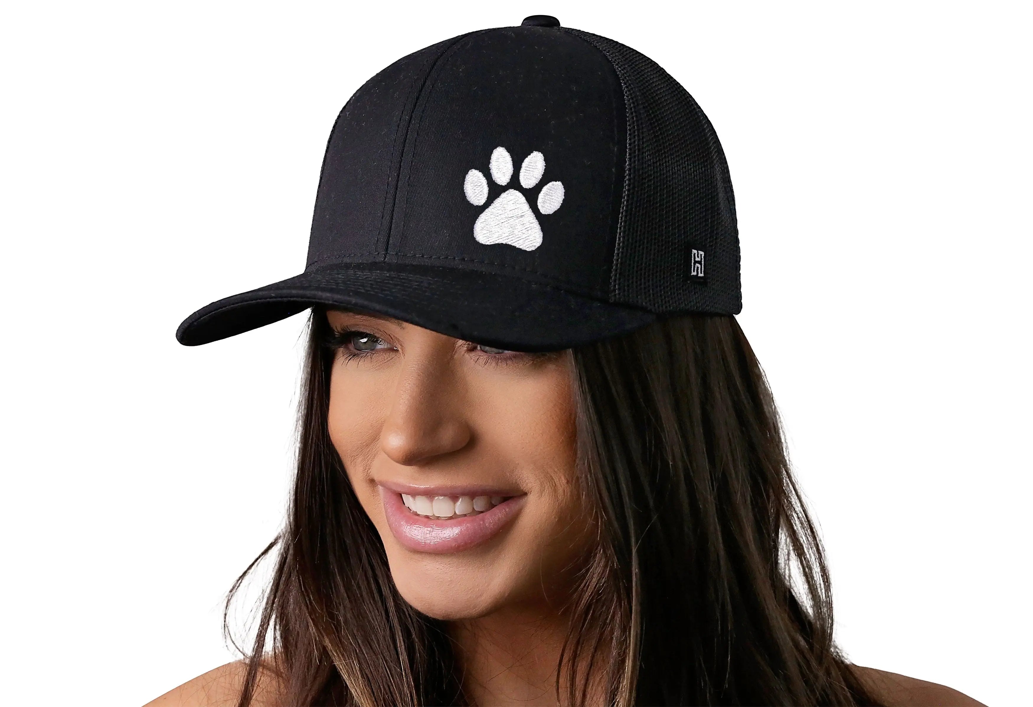 Paw Trucker Hat  |  Black Animal Print Snapback Haka Hat