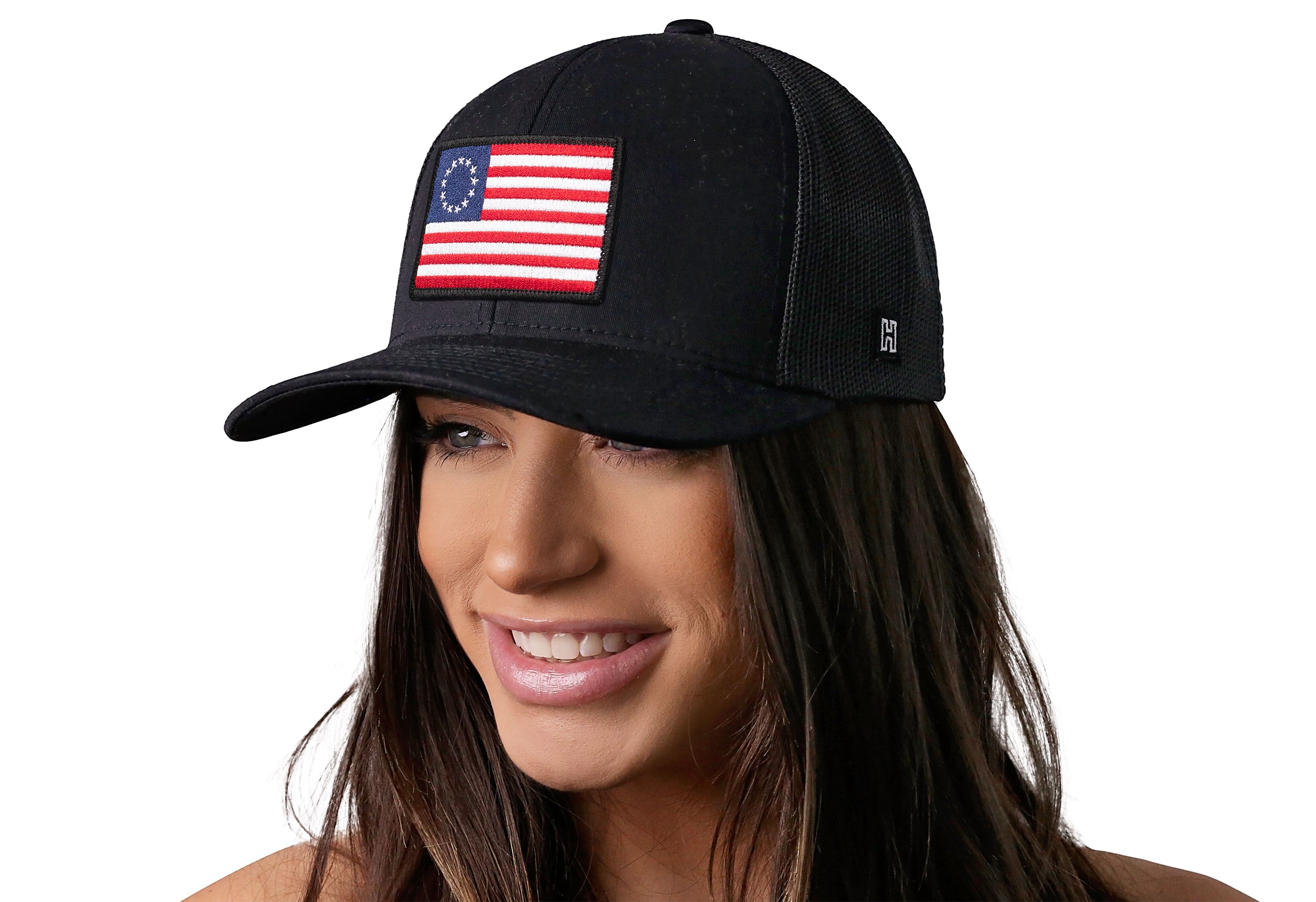 Betsy Ross Flag Trucker Hat — Black USA Snapback Haka Hat