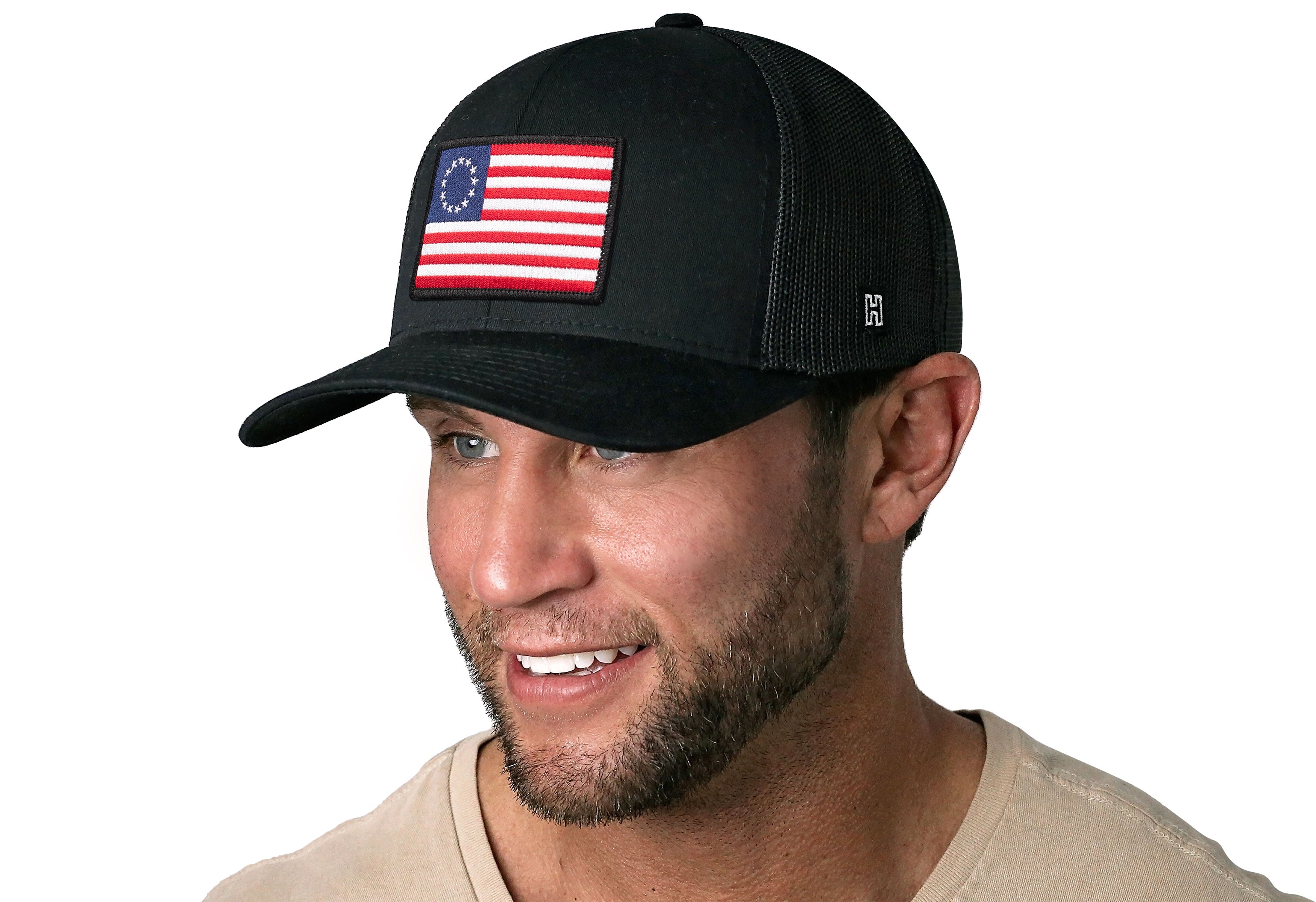 Betsy Ross Flag Trucker Hat — Black USA Snapback Haka Hat