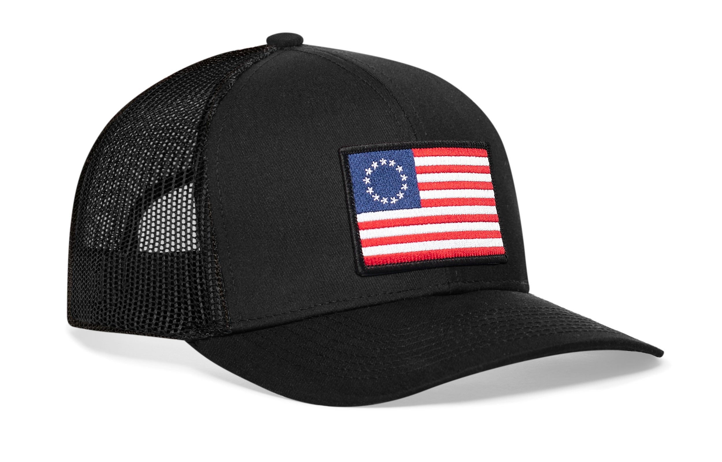 Betsy Ross Flag Trucker Hat — Black USA Snapback Haka Hat