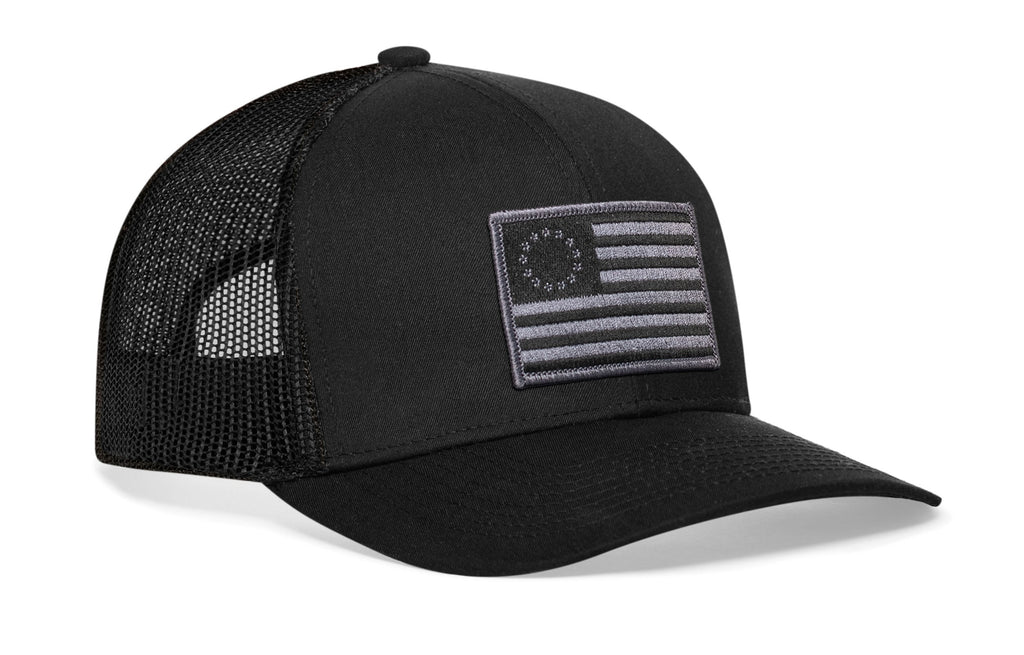 Betsy Ross Flag Trucker Hat — Black USA Embroidered Snapback Haka Hat