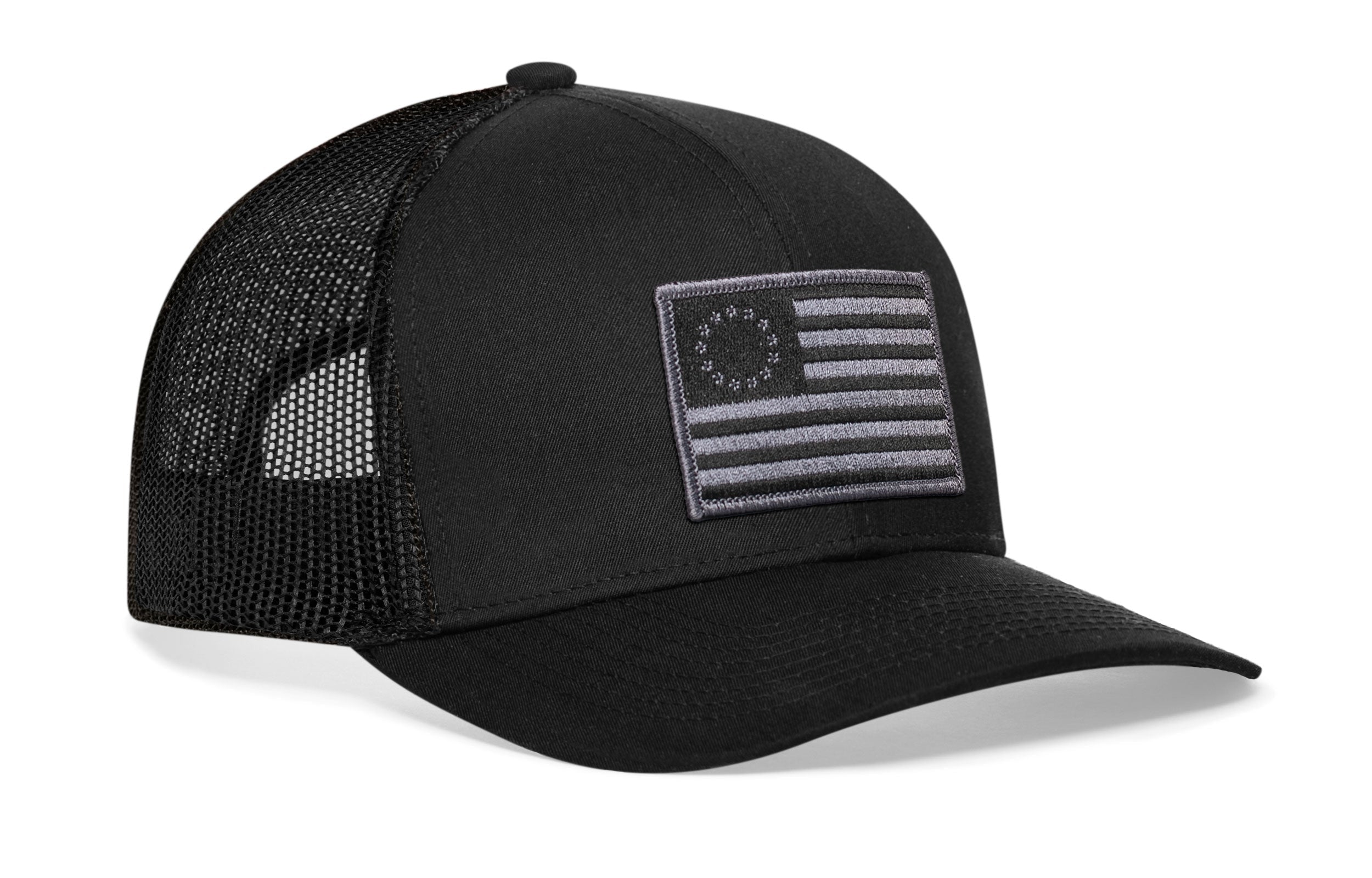 Betsy Ross Flag Trucker Hat — Black USA Embroidered Snapback Haka Hat