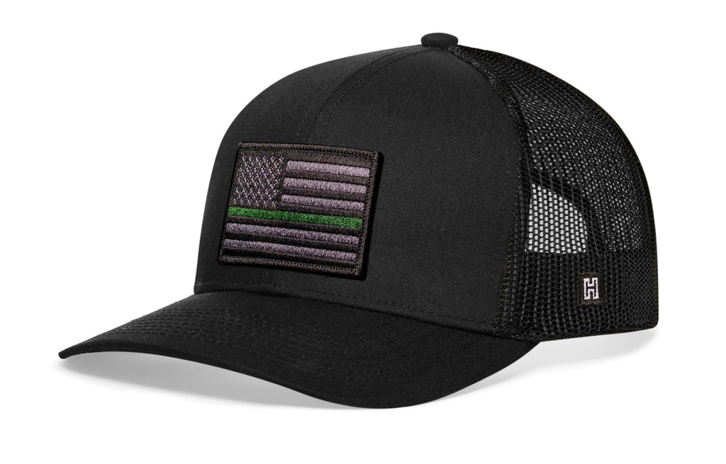 Thin Green Line Trucker Hat — Black Army Tactical Snapback Haka Hat