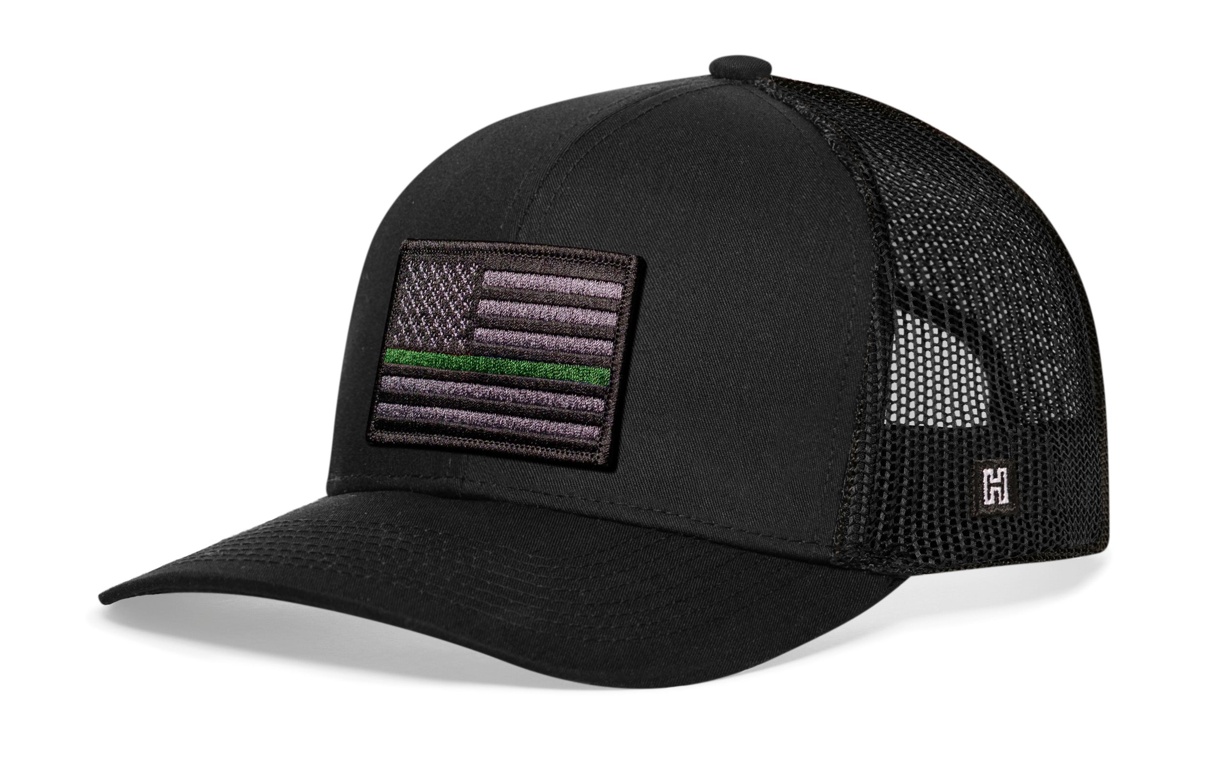 Thin Green Line Trucker Hat — Black Army Tactical Snapback Haka Hat