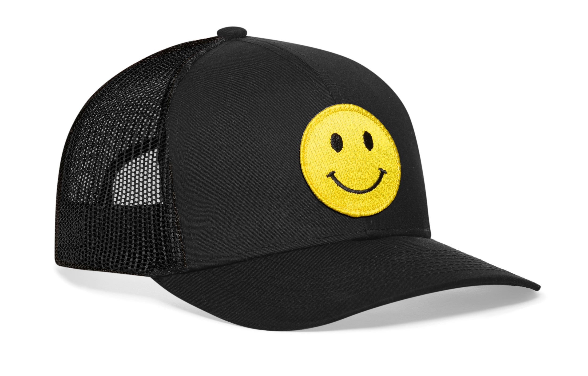 Smiley Face Trucker Hat — Black Emoji Snapback Haka Hat