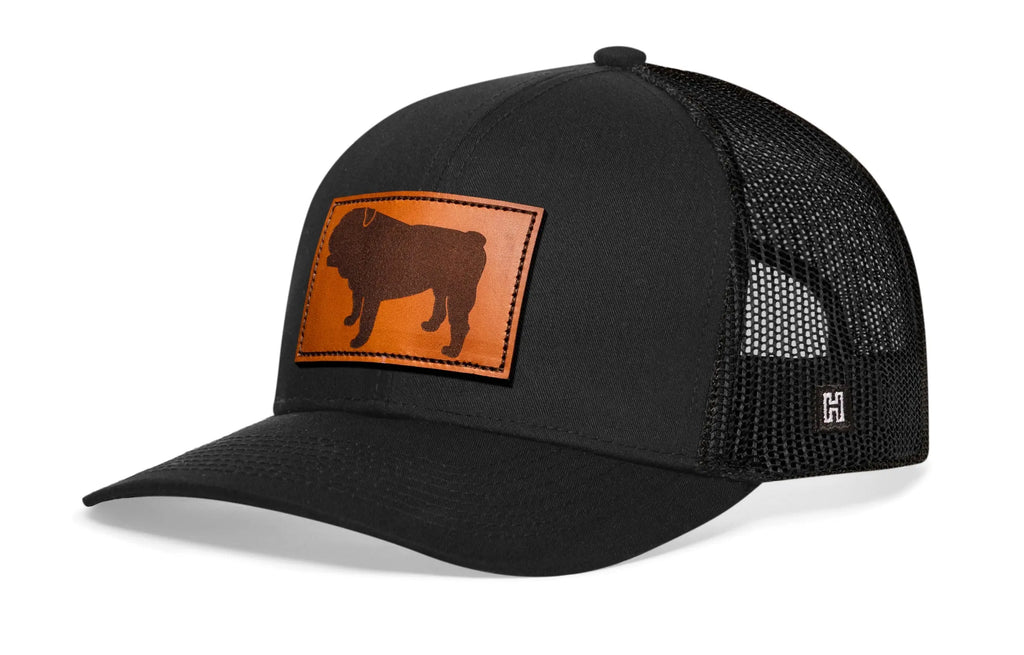 English Bulldog Trucker Hat Leather  |  Black Dog Snapback Haka Hat