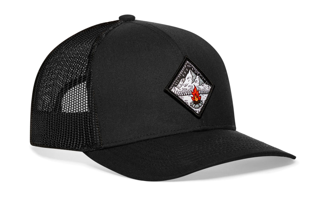 Campfire Trucker Hat — Black Outdoors Snapback Haka Hat