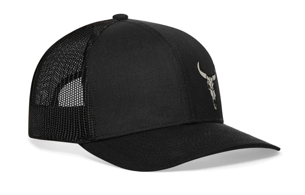Bull Skull Trucker Hat  |  Black Bull Skull Snapback Haka Hat