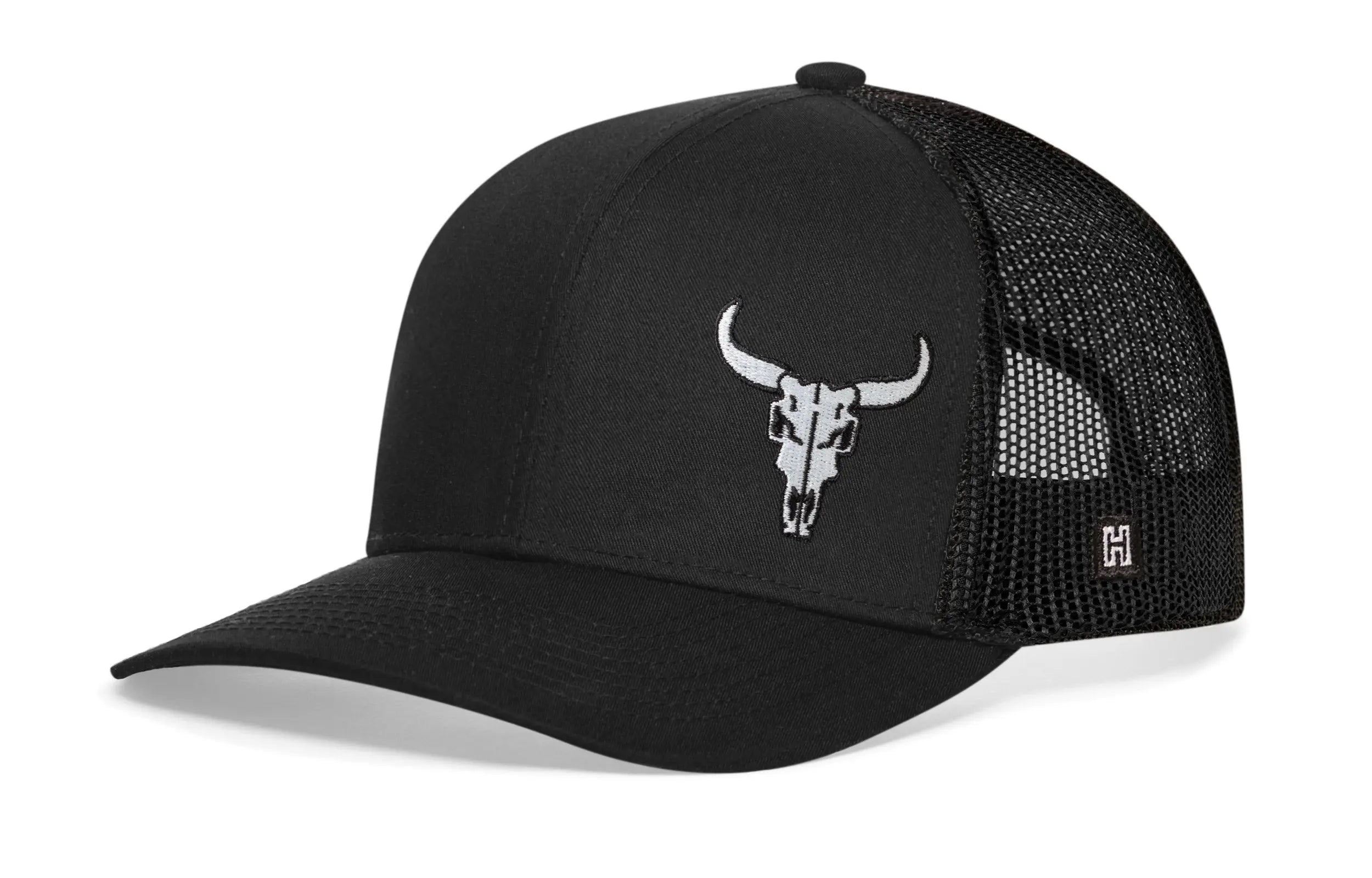 Bull Skull Trucker Hat  |  Black Bull Skull Snapback Haka Hat
