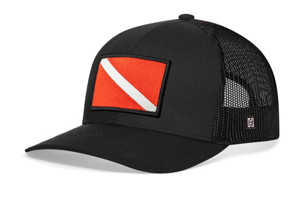 Dive Flag Trucker Hat  |  Black Scuba Diving Snapback Haka Hat