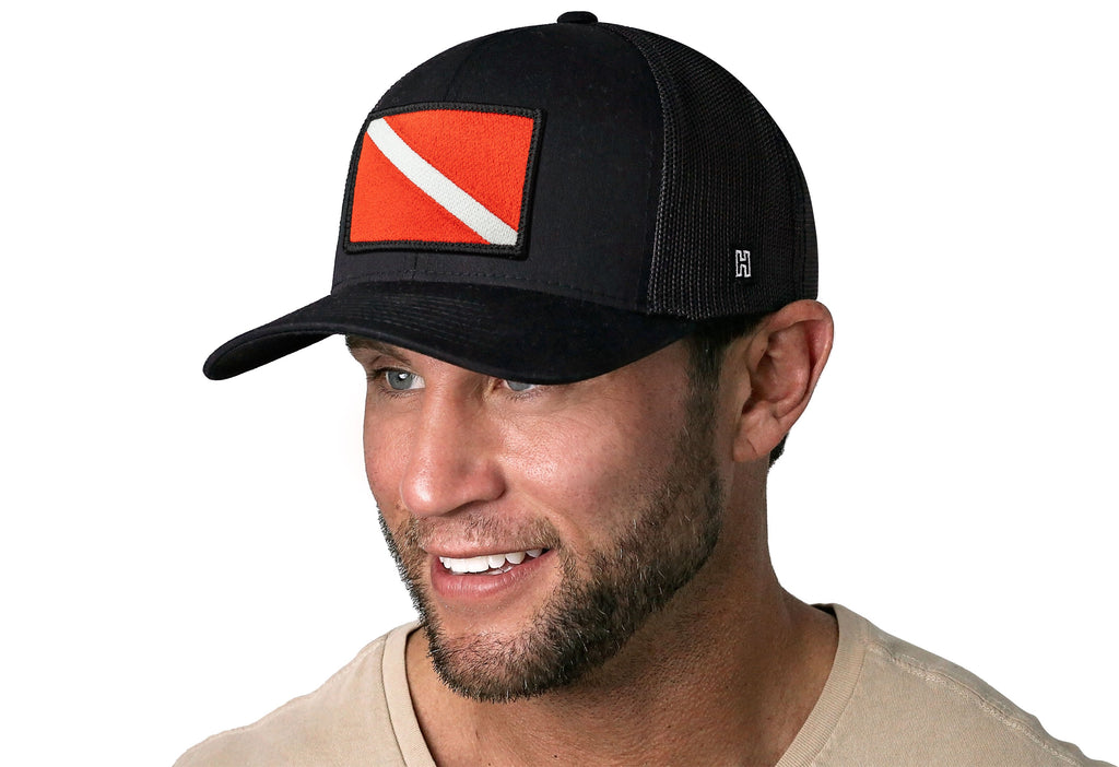 Dive Flag Trucker Hat  |  Black Scuba Diving Snapback Haka Hat