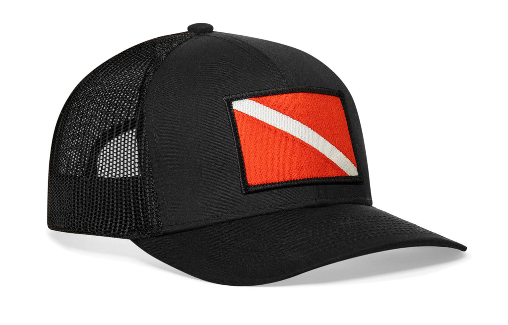 Dive Flag Trucker Hat  |  Black Scuba Diving Snapback Haka Hat