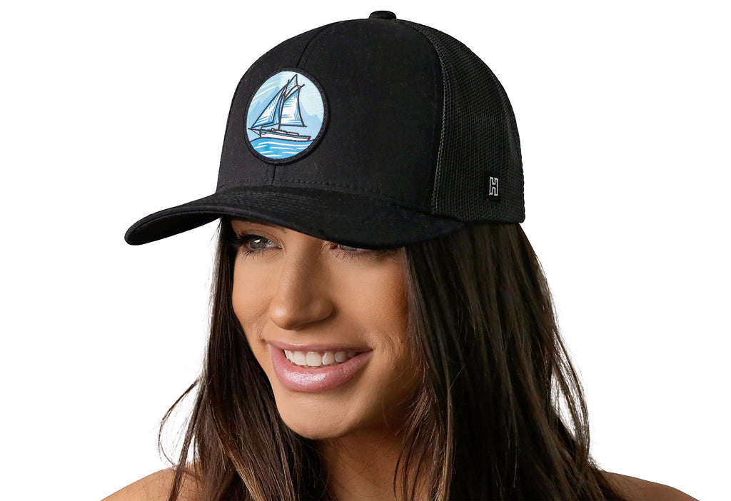 Sailboat Trucker Hat  |  Black Boating Snapback Haka Hat