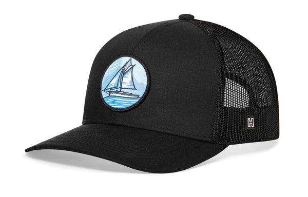 Sailboat Trucker Hat  |  Black Boating Snapback Haka Hat