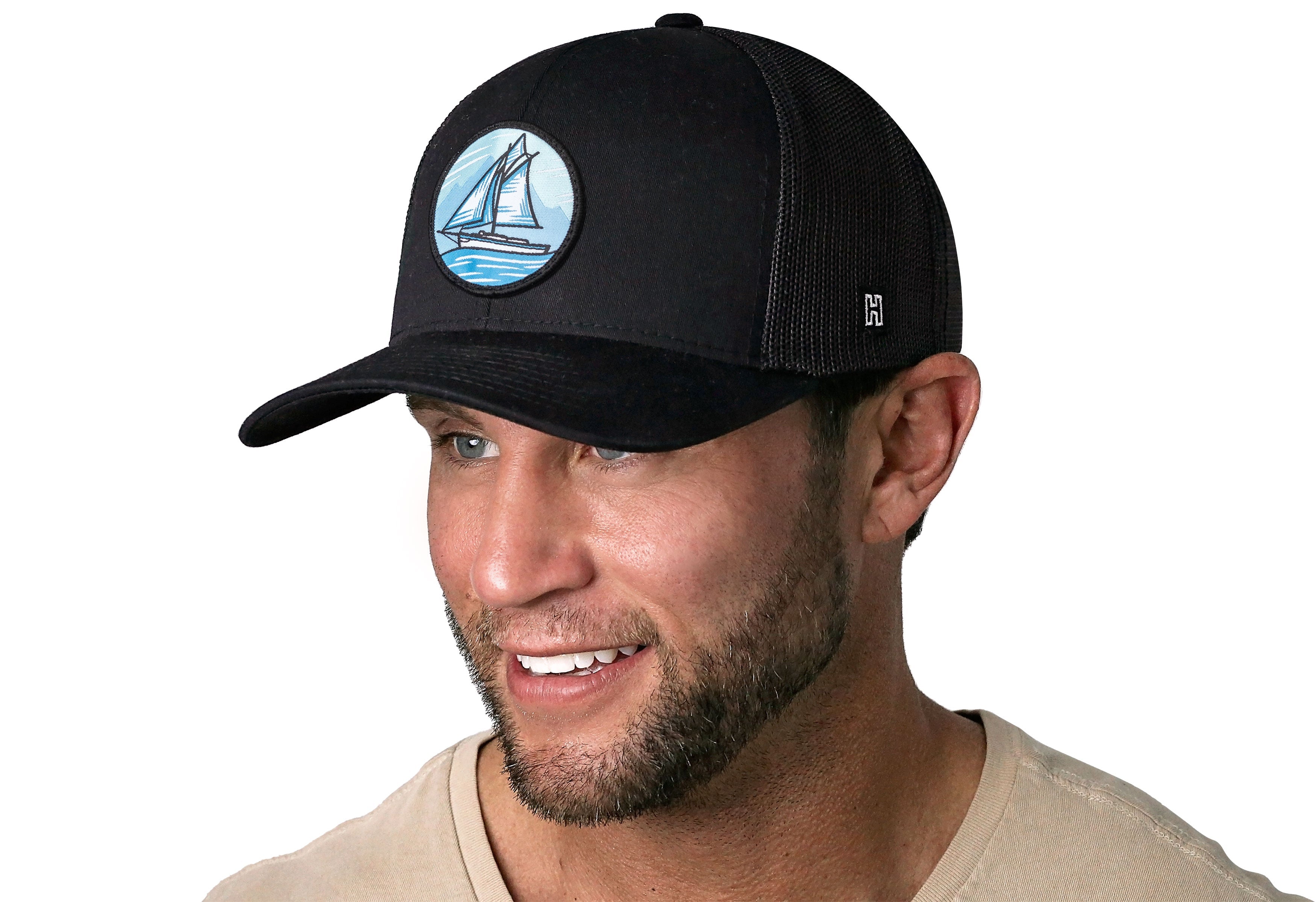 Sailboat Trucker Hat  |  Black Boating Snapback Haka Hat