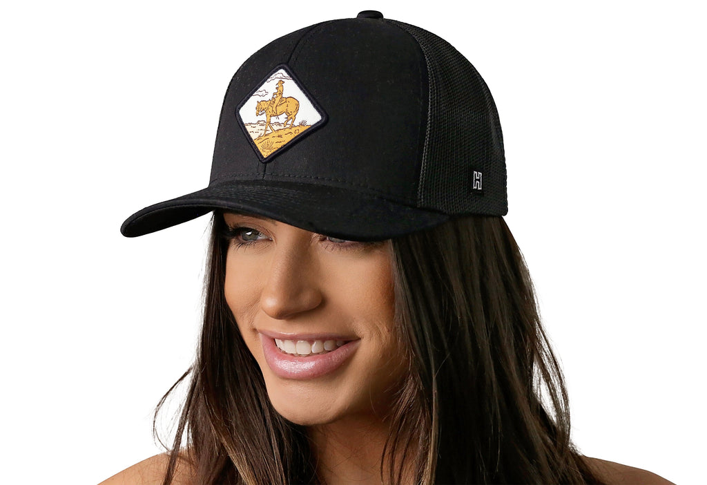 Horse & Cowboy Trucker Hat  |  Black Diamond Snapback Haka Hat
